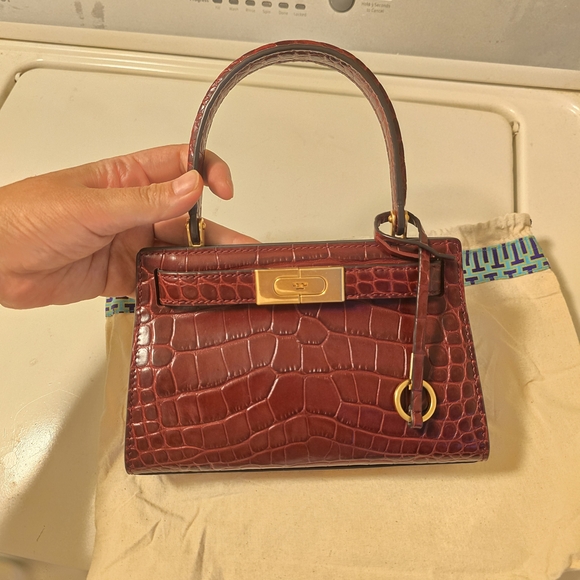 Tory Burch Lee Radzwill Embossed Petite Bag Roma Red - Picture 6 of 9